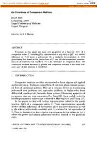 On Functions of Companion Matrices Computing Centre Szeged