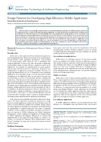 Design Patterns for Developing High Efficiency Mobile Application