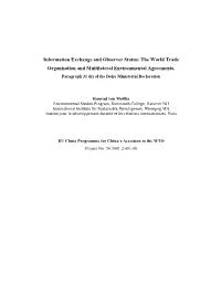 Information Exchange and Observer Status: the World Trade Organisation and Multilateral Environmental Agreements