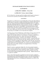LAUREATION ADDRESS – 29 June 2010