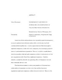 Transparency and Trust in Journalism: an Examination of Values, Practices and Effects