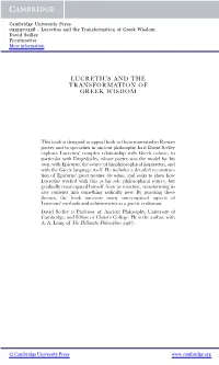 Lucretius and the Transformation of Greek Wisdom David Sedley Frontmatter More Information