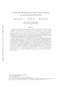 Pricing and Optimization in Shared Vehicle Systems: an Approximation