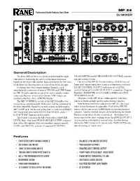Professional Audio Products Data Sheet DJ MIXER Features General