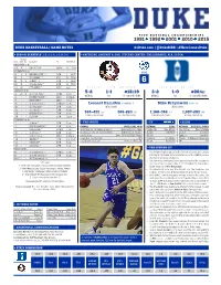 DUKE BASKETBALL | GAME NOTES Goduke.Com | @Dukembb | #Herecomesduke