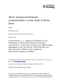 Storm Naming and Forecast Communication: a Case Study of Storm Doris