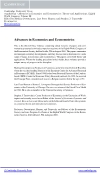 Advances in Economics and Econometrics: Theory and Applications, Eighth World Congress, Volume III Edited by Mathias Dewatripont, Lars Peter Hansen and Stephen J