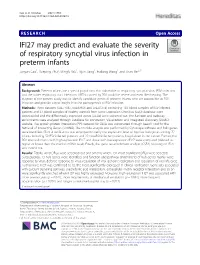 IFI27 May Predict and Evaluate the Severity of Respiratory Syncytial Virus