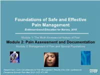 Pain Module 2: Pain Assessment and Documentation Module 3: Management of Pain and Special Populations