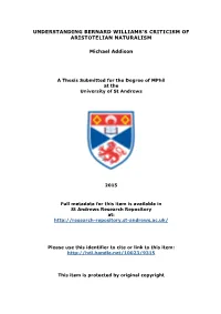 Understanding Bernard Williams's Criticism of Aristotelian Naturalism