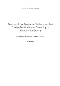 Analysis of Tax Avoidance Strategies of Top Foreign Multinationals Operating in Australia: an Expose