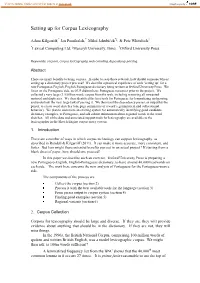 Setting up for Corpus Lexicography