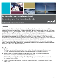 An Introduction to Airborne Wind Technology and Cost Reduction Trends