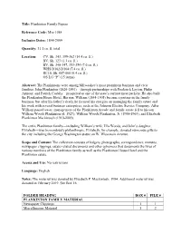 Plankinton Family Papers Reference Code: Mss-1084 Inclusive Dates