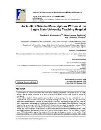An Audit of Selected Prescriptions Written at the Lagos State University Teaching Hospital