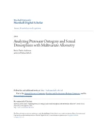 Analyzing Pterosaur Ontogeny and Sexual Dimorphism with Multivariate Allometry Erick Charles Anderson Anderson343@Marshall.Edu