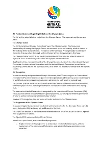INF Position Statement Regarding Netball and the Olympic Games the INF Is Often Asked Whether Netball Is in the Olympic Games