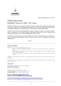 PRESS RELEASE ERAMET Listed on SBF 120 Index