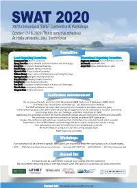 SWAT 2020) to Be Held in Jeju, South Korea on October 12 – 16, 2020 (Tentative Schedule)