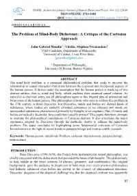 The Problem of Mind-Body Dichotomy: a Critique of the Cartesian Approach
