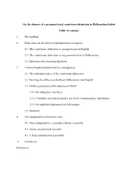 On the Absence of a Grammaticized Count/Mass Distinction in Halkomelem Salish Table of Contents 1 the Problem 2 Some Notes on T