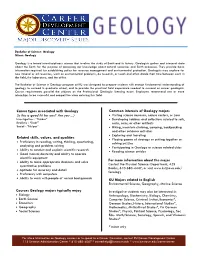 Related Skills, Values, and Qualities Common Interests of Geology