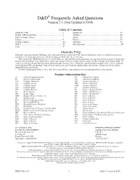 D&D Frequently Asked Questions