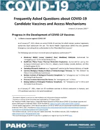 Frequently Asked Questions About COVID-19 Candidate Vaccines and Access Mechanisms