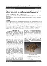 Experimental Study on Compressive Strength of Concrete by Partially Replacement of Cement with Sugar Cane Bagasse Ash