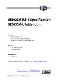 GEDCOM 5.5.1 Specification GEDCOM-L Addendum Page 1