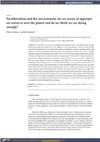 Neoliberalism and the Environment: Are We Aware of Appropri- Ate Action to Save the Planet and Do We Think We Are Doing Enough?