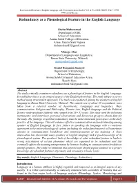 Redundancy As a Phonological Feature in the English Language
