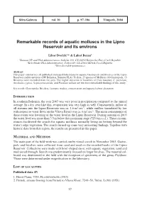 Remarkable Records of Aquatic Molluscs in the Lipno Reservoir and Its Environs