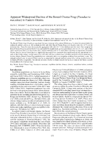 Apparent Widespread Decline of the Boreal Chorus Frog (Pseudacris Maculata ) in Eastern Ottawa