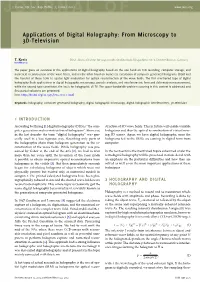 Applications of Digital Holography: from Microscopy to 3D-Television
