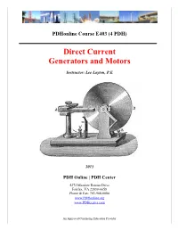 Direct Current Generators and Motors