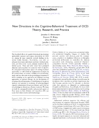 New Directions in the Cognitive-Behavioral Treatment of OCD: Theory, Research, and Practice