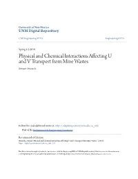 Physical and Chemical Interactions Affecting U and V Transport from Mine Wastes Sumant Avasarala