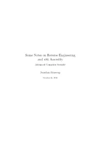 Some Notes on Reverse Engineering and X86 Assembly Advanced Computer Security