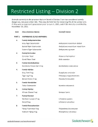 Captive Wildlife Division 2 Restricted List