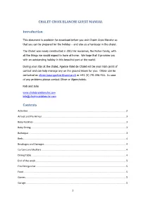 CHALET CROIX BLANCHE GUEST MANUAL Introduction Contents