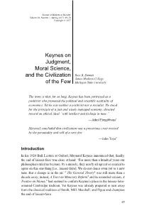 Keynes on Judgment, Moral Science, and the Civilization of The