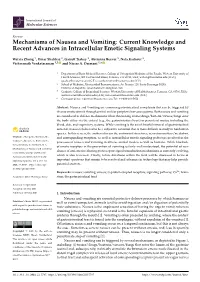 Mechanisms of Nausea and Vomiting: Current Knowledge and Recent Advances in Intracellular Emetic Signaling Systems