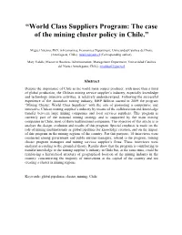 World Class Suppliers Program: the Case of the Mining Cluster Policy in Chile.”