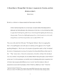 On James's Arguments for Freedom, and Their Relation to Kant's