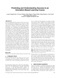 Predicting and Understanding Success in an Innovation-Based Learning Course