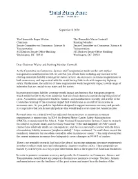 September 8, 2020 the Honorable Roger Wicker The