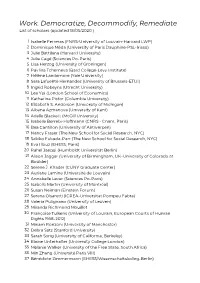 Work. Democratize, Decommodify, Remediate List of Scholars (Updated 18/05/2020 )
