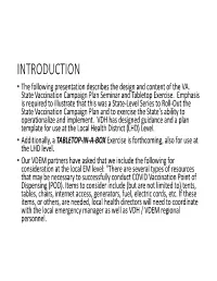 INTRODUCTION • the Following Presentation Describes the Design and Content of the VA