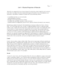 Lab 1 - Physical Properties of Minerals